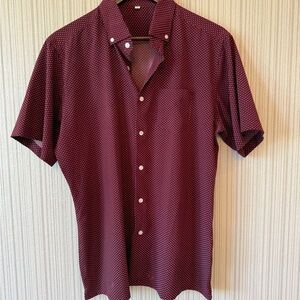 State & liberty Men's Burgundy Short-Sleeve Button-Up Shirt with Micro Dot Print